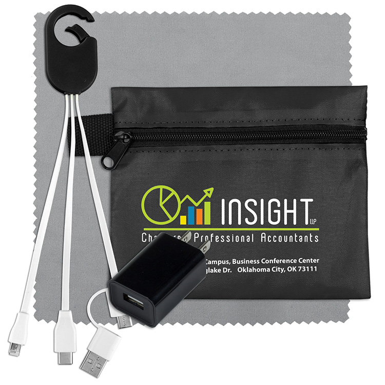 "TECHPACK PLUS" Tech Home and Travel Kit with Microfiber Cleaning Cloth, USB Wall Charger 20