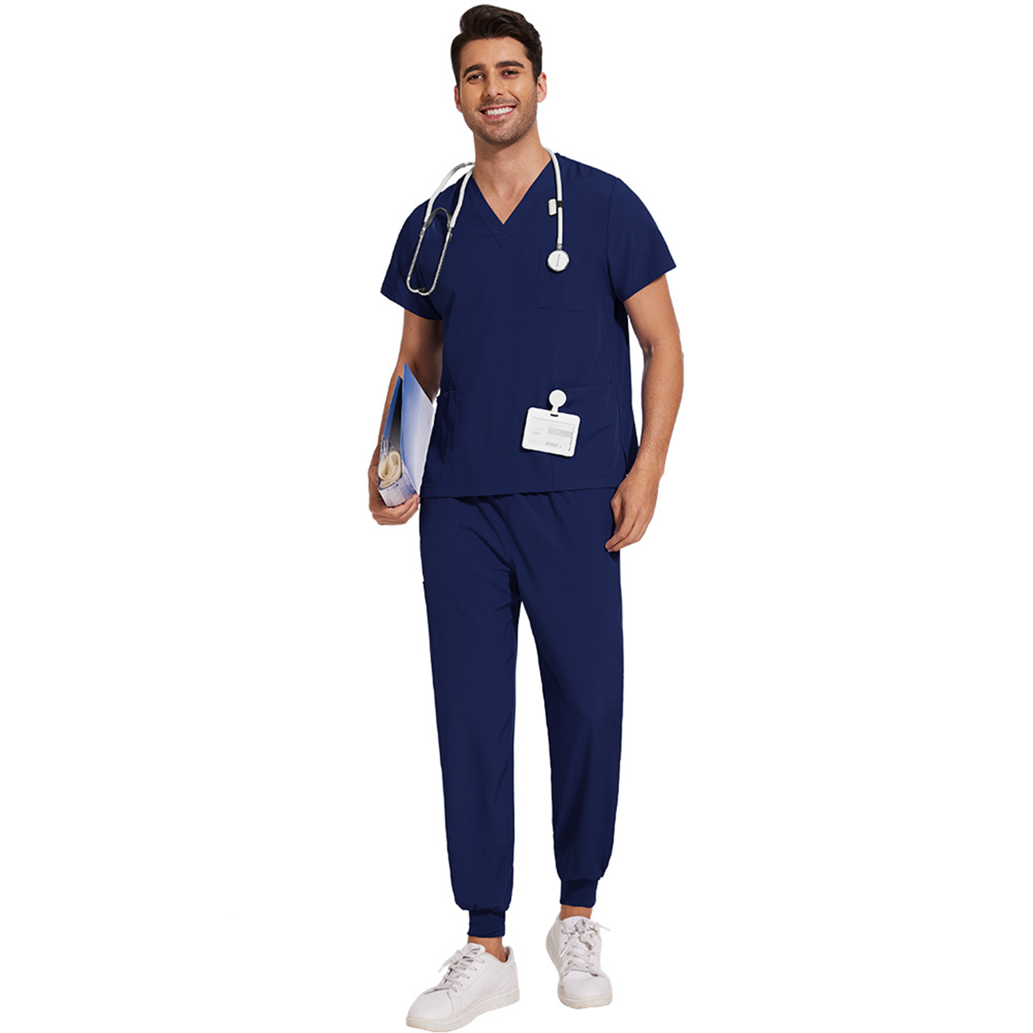 Classic Lightweight Tuck-In V-Neck Scrubs Set w/ Pockets 6