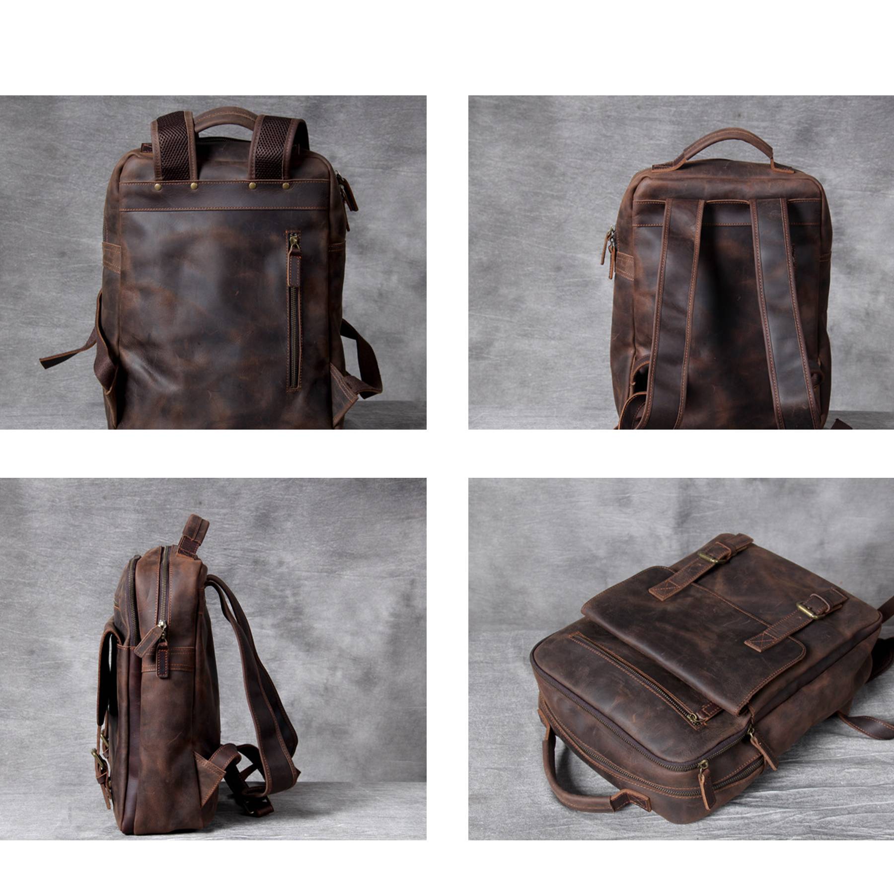Vintage Genuine Leather Laptop Men Backpack 5