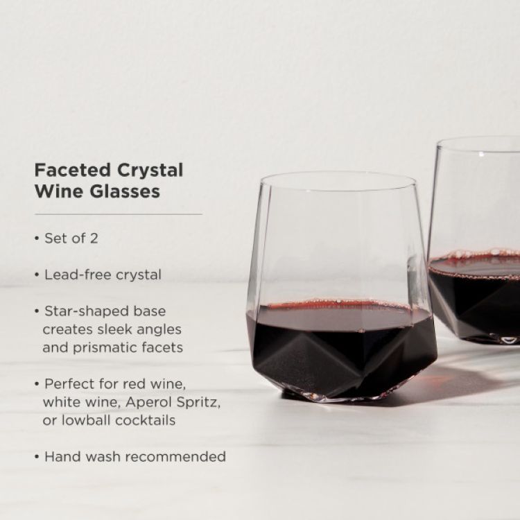 Viski® Faceted Crystal Wine Glass, set of 2 6