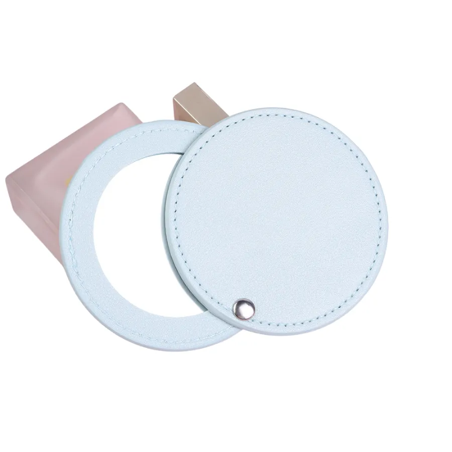 Round Portable Makeup Mirror with PU Leather Cover 3