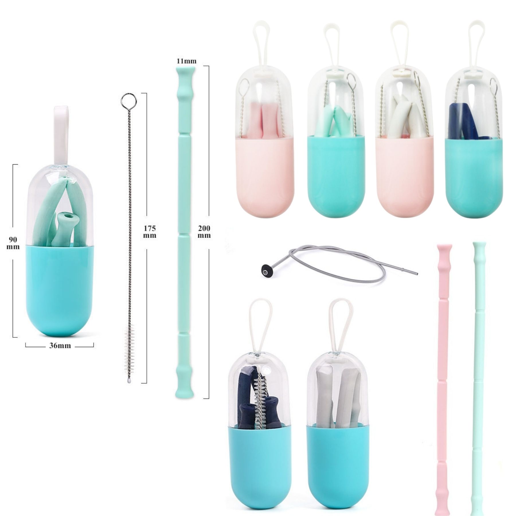 Reusable Silicone Straw With Capsule Shape Shell 2