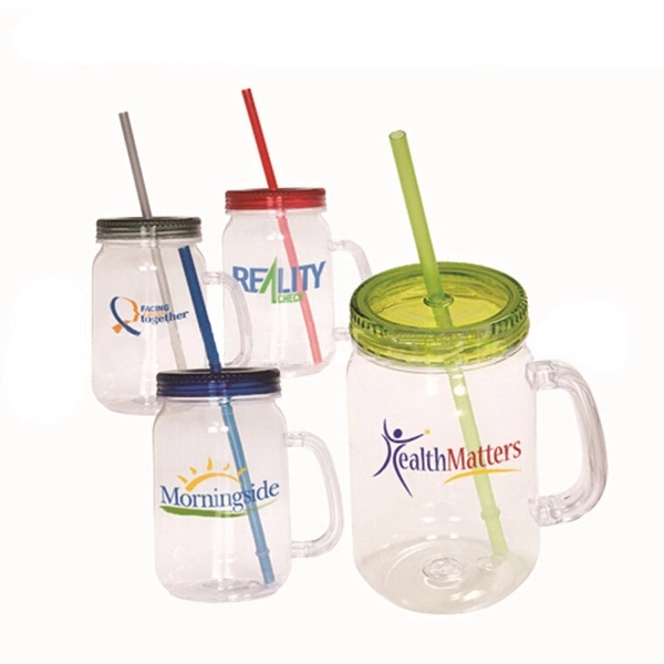 Plastic Mason Jar Cup With Straw And Handle 2