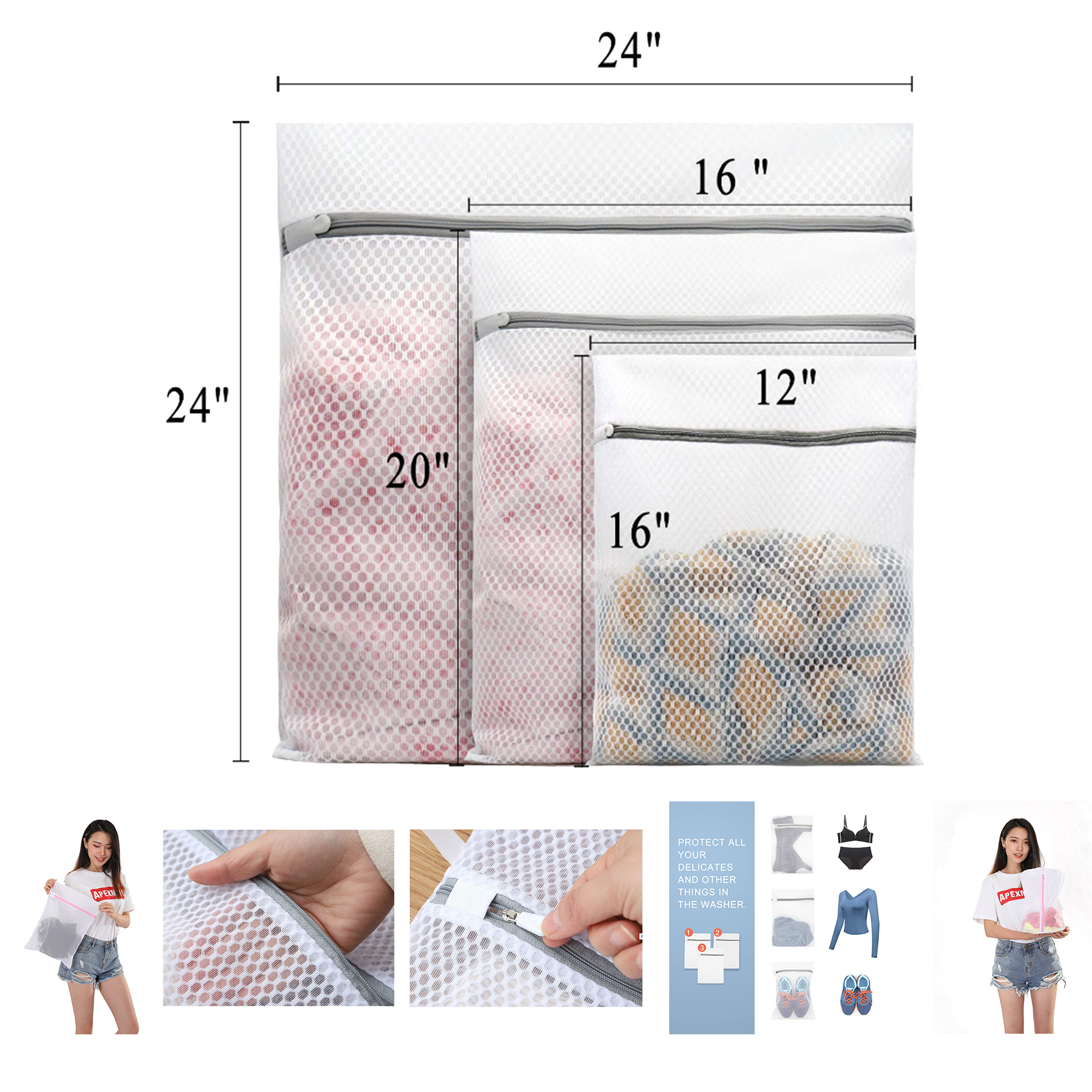 3Pcs Durable Honeycomb Mesh Laundry Bags