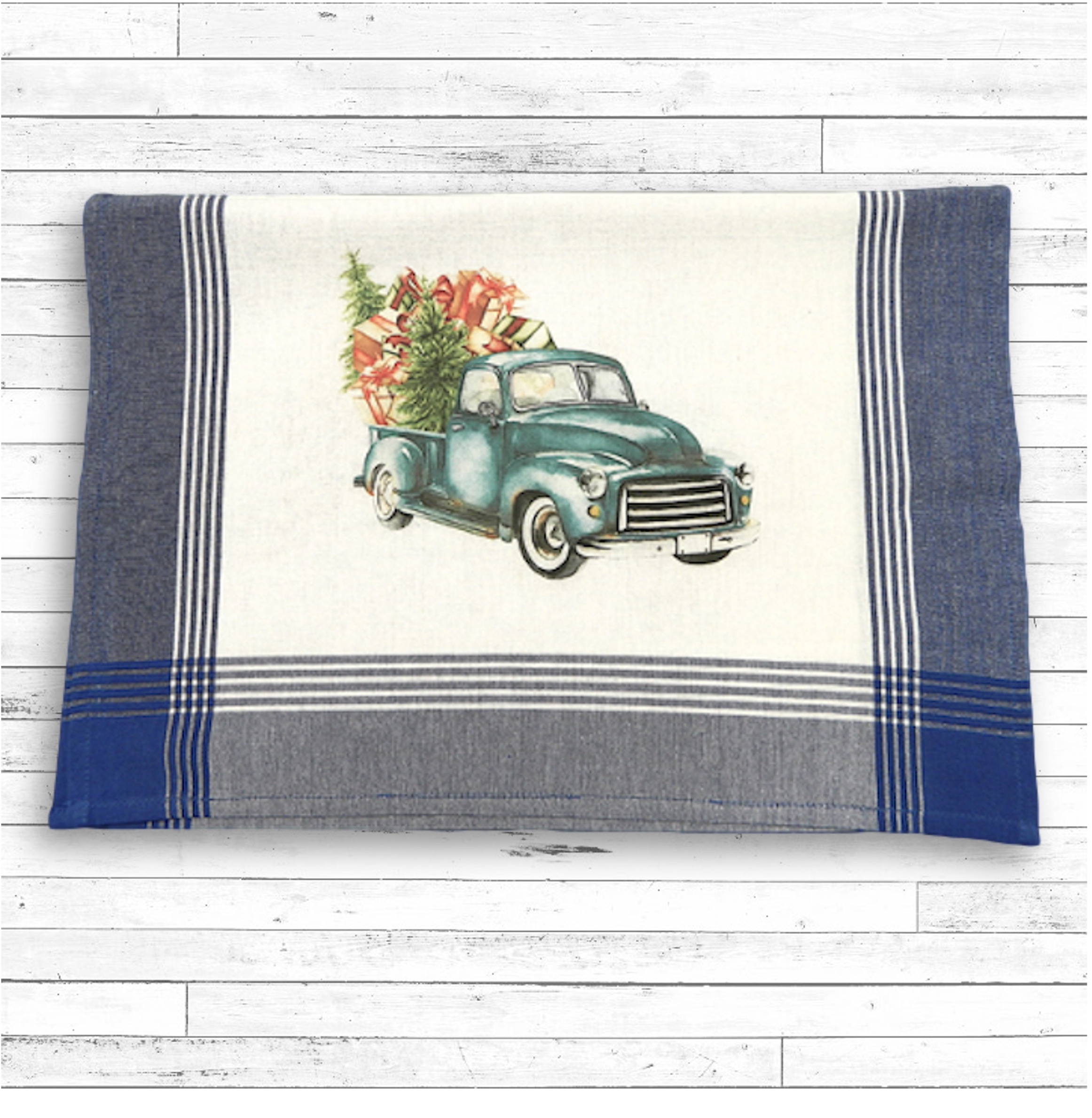 Blue/White Plaid Kitchen Towel with Custom Print 1
