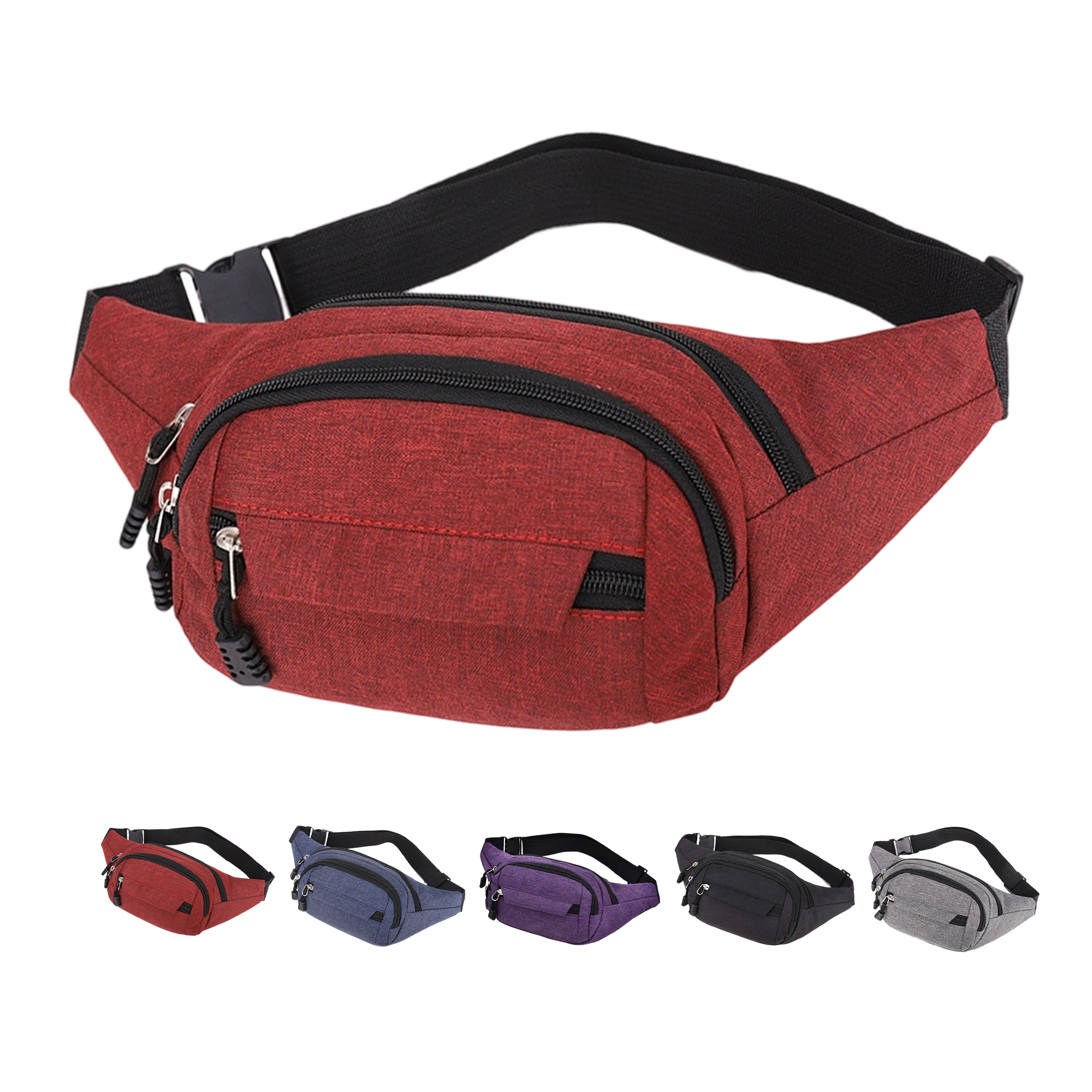 Three Pocket Crossbody Waist Pack 13.4" x 3.95" x 6.3" 3
