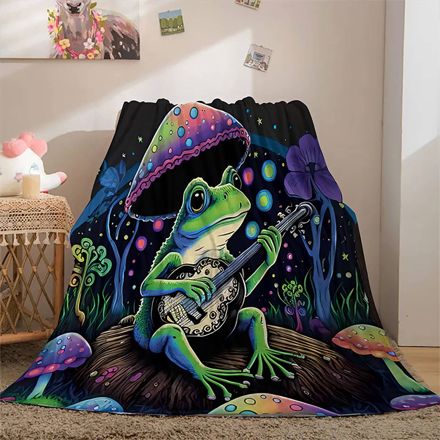 Custom Flannel Blanket Frog With Guitar 1