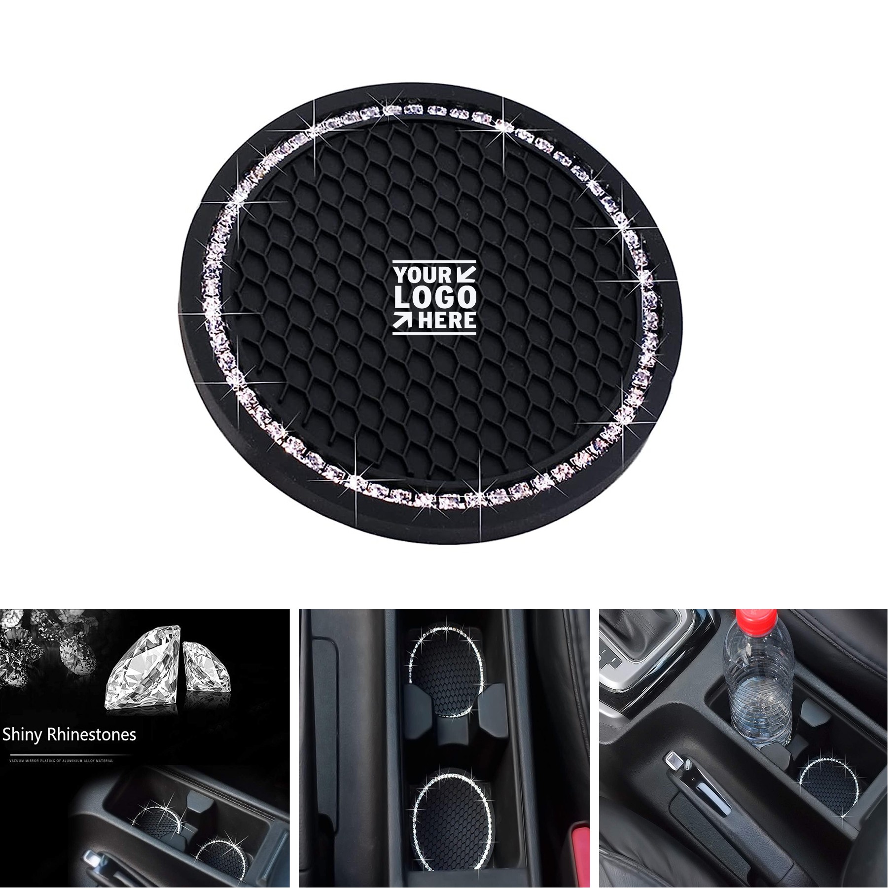 2.75 inch Universal Vehicle Bling Cup Holder Silicone Anti Slip Crystal Rhinestone Car Coaster 2