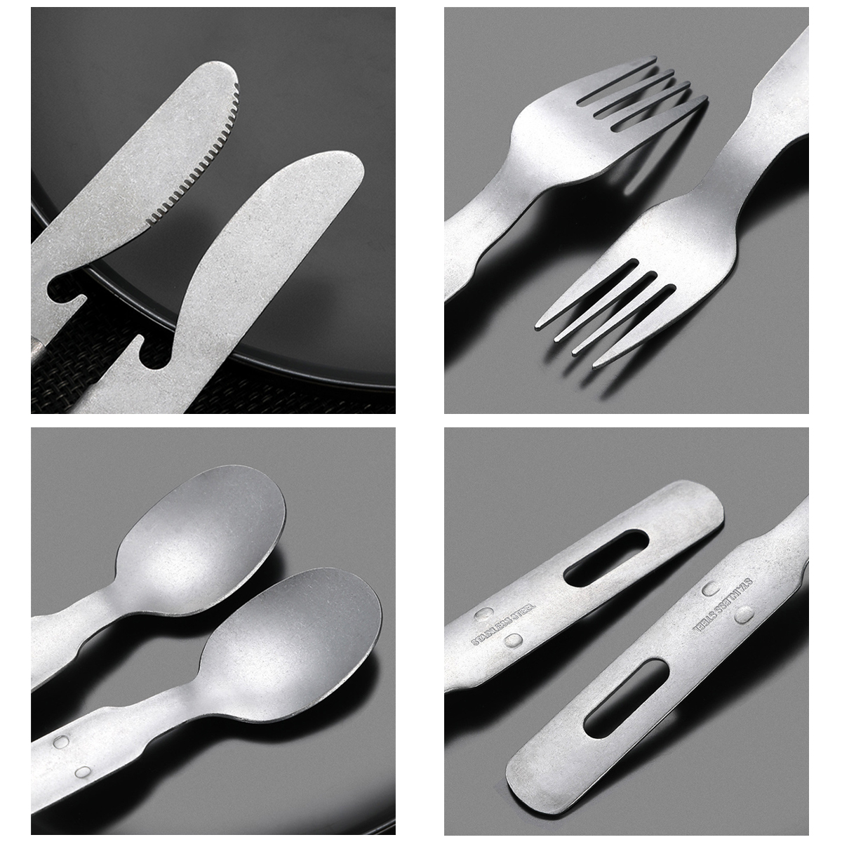 Portable Stainless Steel Camping Cutlery Set with Pouch 6