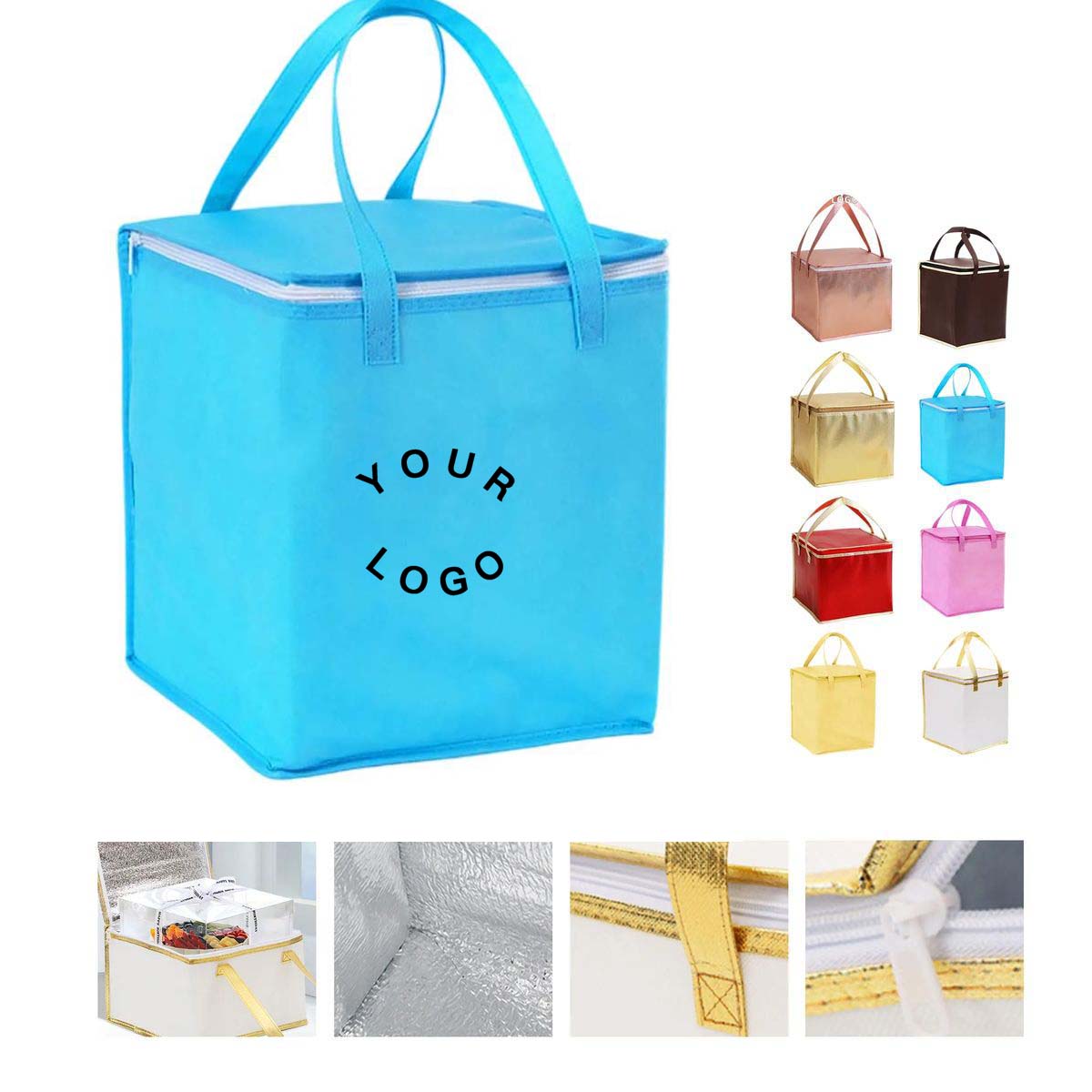 Zip Cooler Tote Bag Insulated Square Design 2