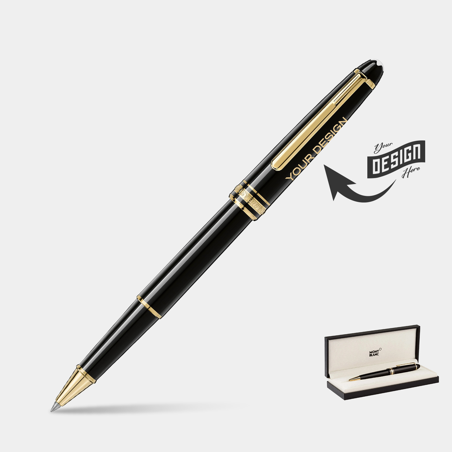 MONTBLANC® Classique Luxury Rollerball Black and Gold Trim Pen w/ Gift Box 1