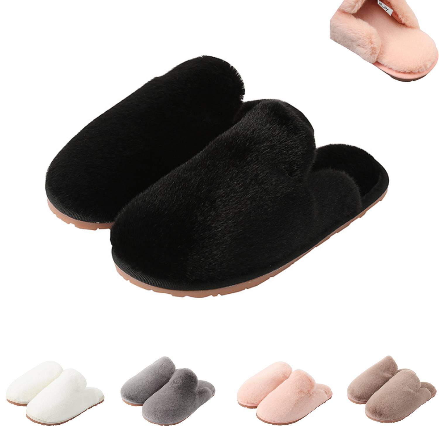 Winter Pure Color Fuzzy Slipper Plush Household Shoes 4