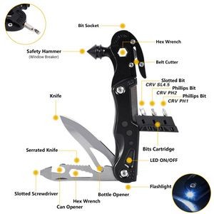 Stainless Steel Hex Wrench Safety Hammer Tool Kit With Flashlight 8