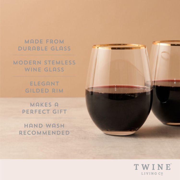 Twine Living® Gilded Stemless Wine Glass, set of 2 4