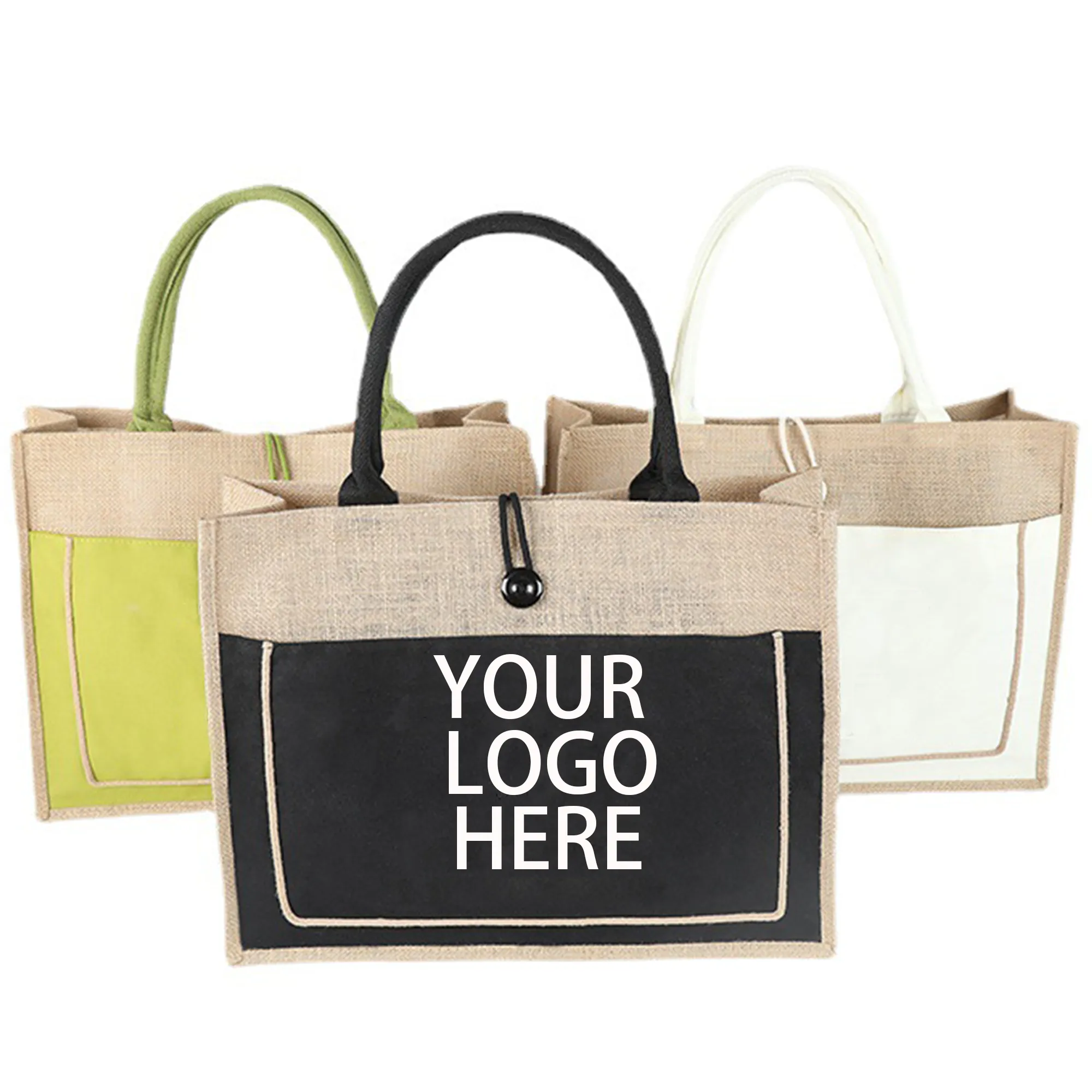 Patchwork Jute Shopping Tote Bag 1