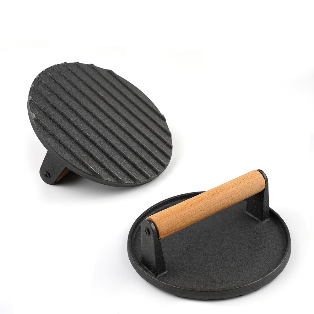 Cast Iron Smash Burger Press With Wood Handle 3