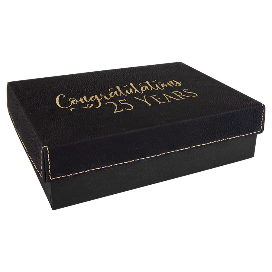 7 3/8" x 5 3/4" Black/Gold Gift Box with Leatherette Lid 1