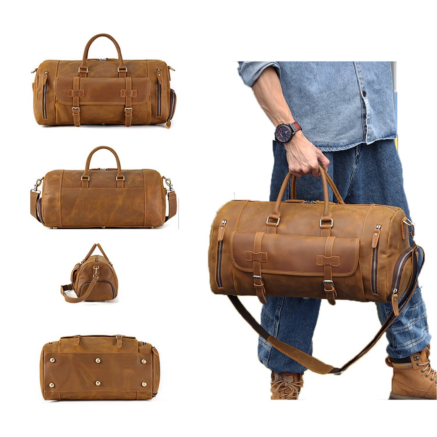 Vintage Leather Travel Duffle Luggage Bag 2