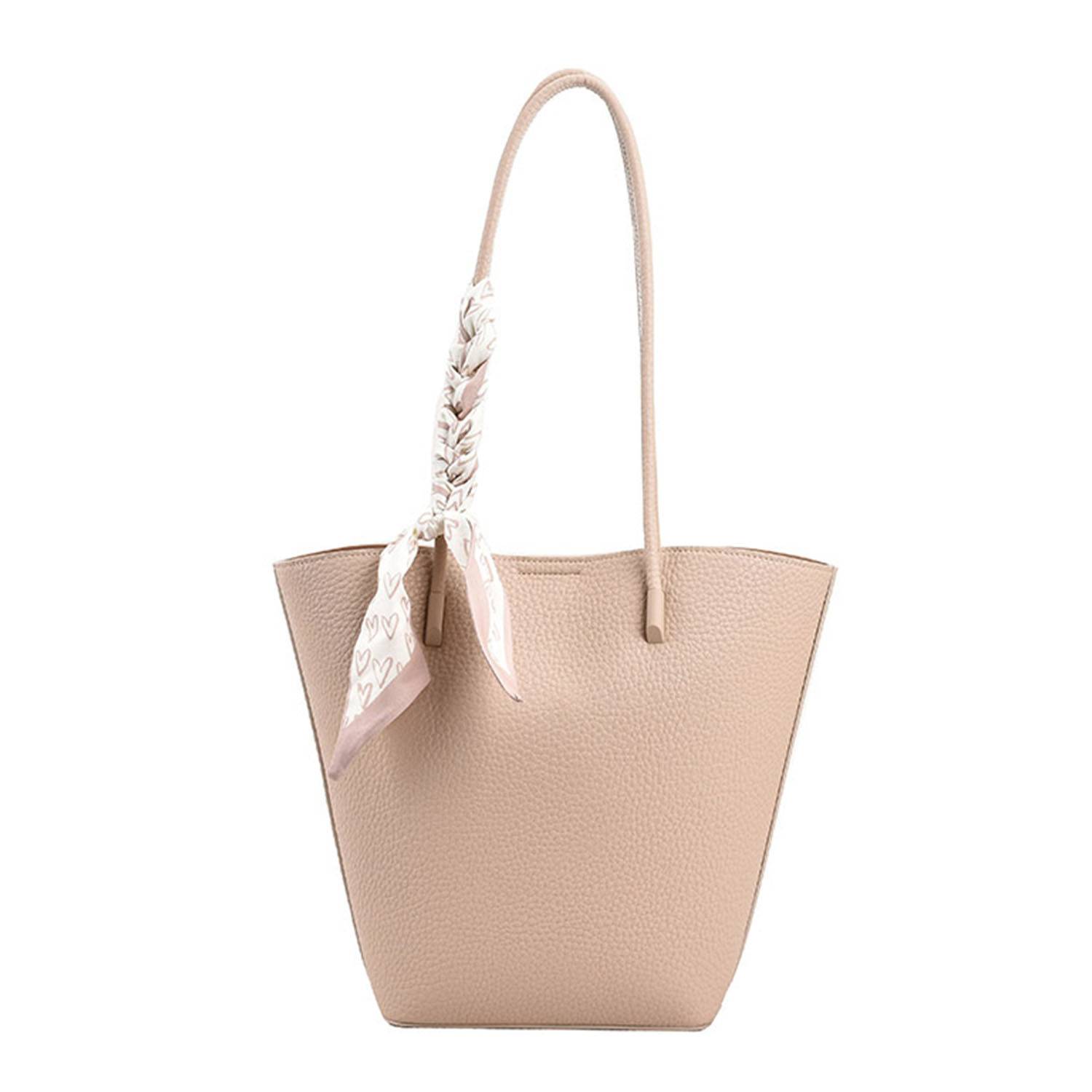 Sophisticated PU Leather Bucket Tote Bag with Silk Scarf 2