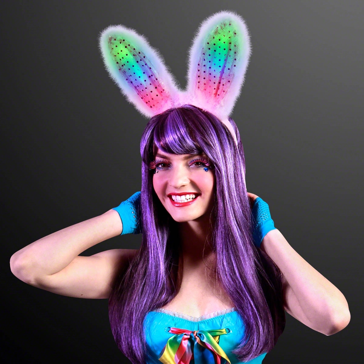 Light up bunny ears headband - pink and white 2