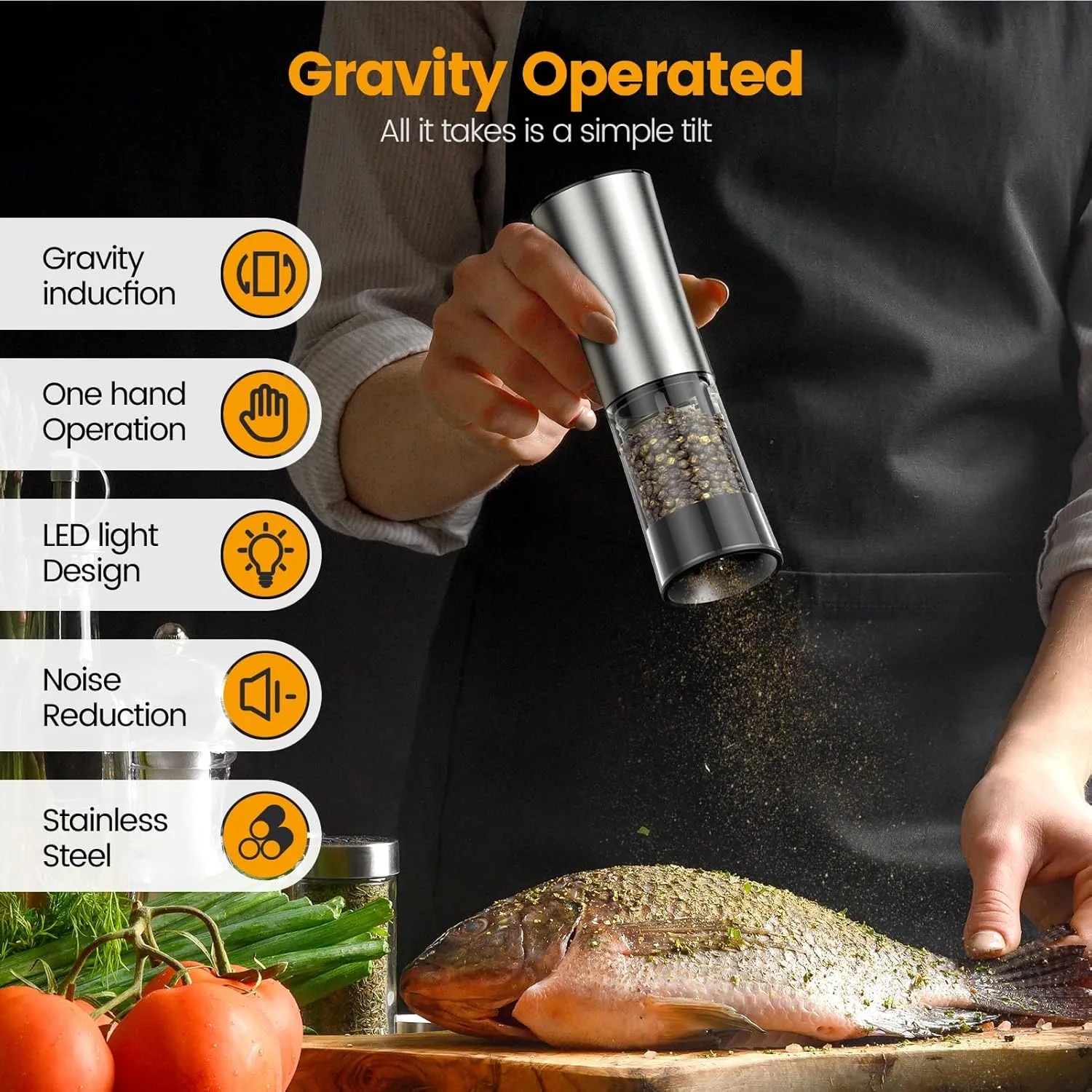 Gravity Rechargeable Salt Pepper Grinder with Charging Base 6