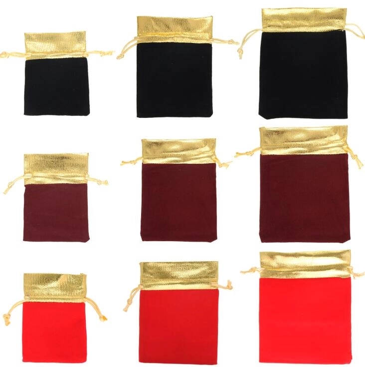 Velvet Gold Trim Drawstring Jewelry Gift Pouches 6