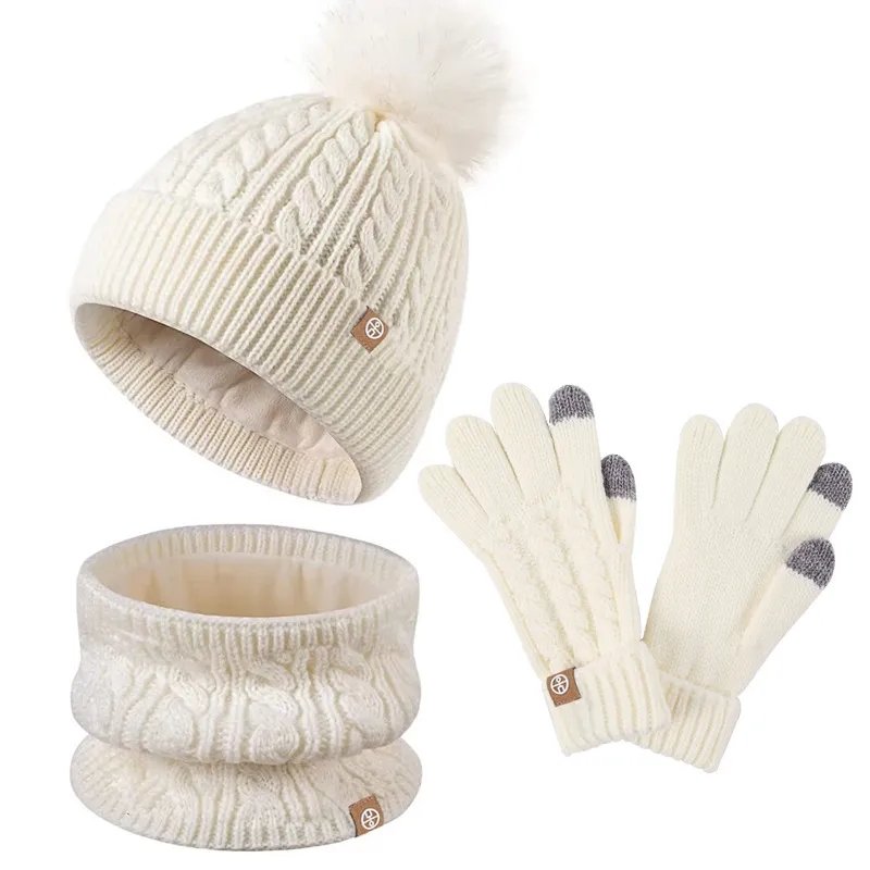 Children Hairball hat, scarf and gloves three-piece set 3