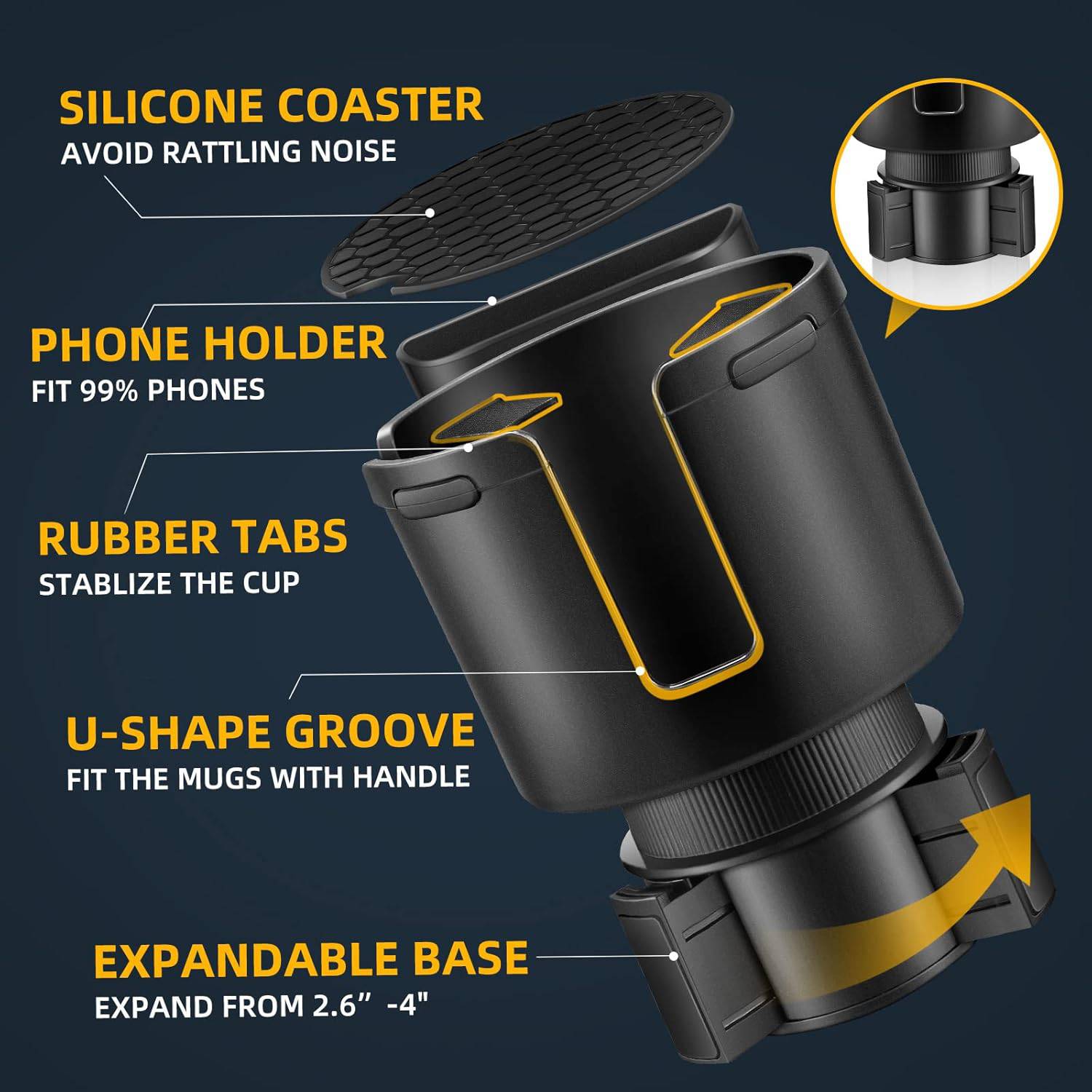 2 in 1 ABS Car Cup Holder Expander w/ Phone Mount 8