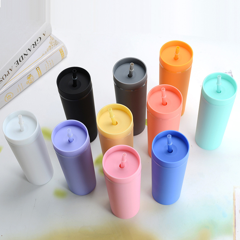 16OZ Double Wall Plastic Water Cup with Straw 2