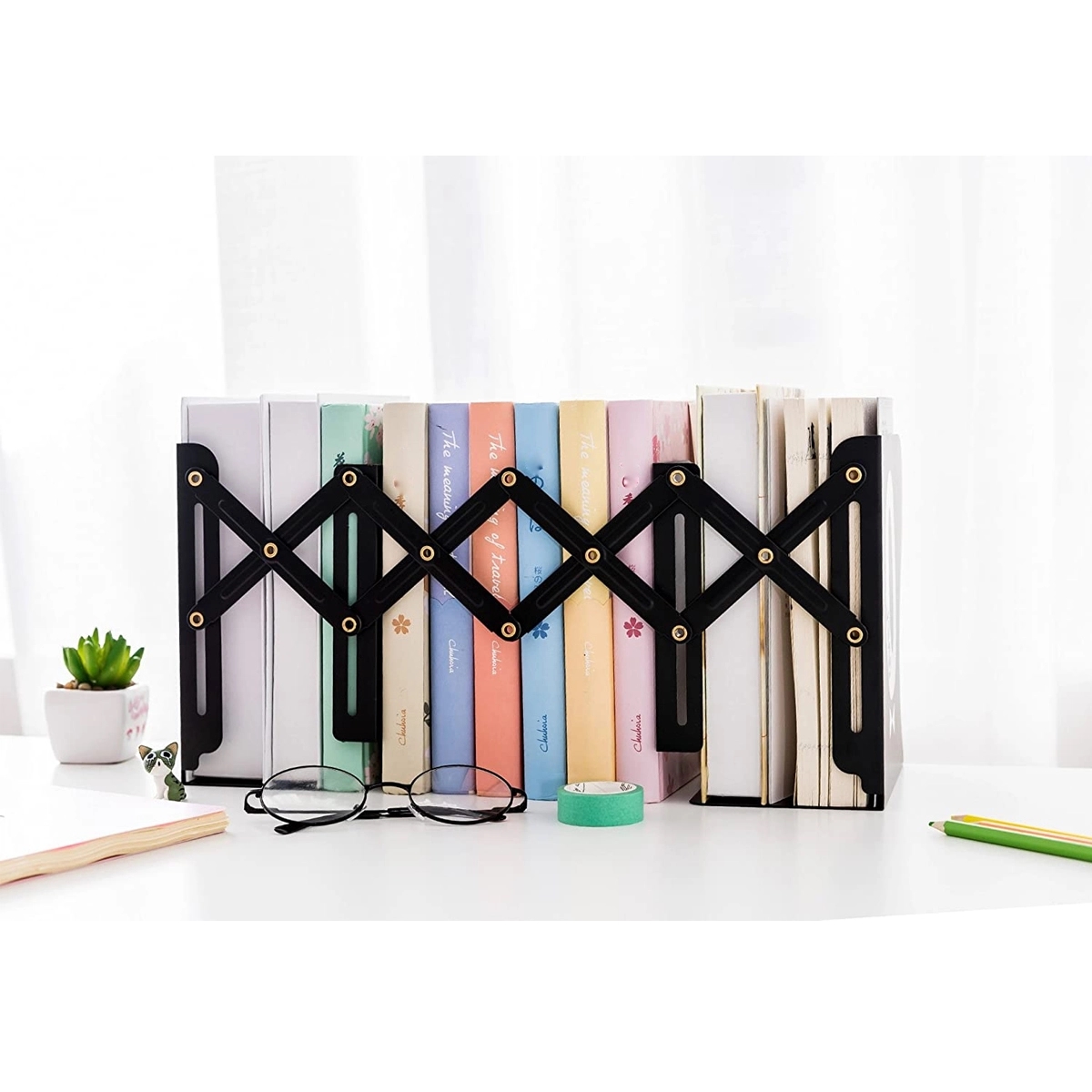 Book Organizer Holder Stand Nonskid Adjustable Bookends 3