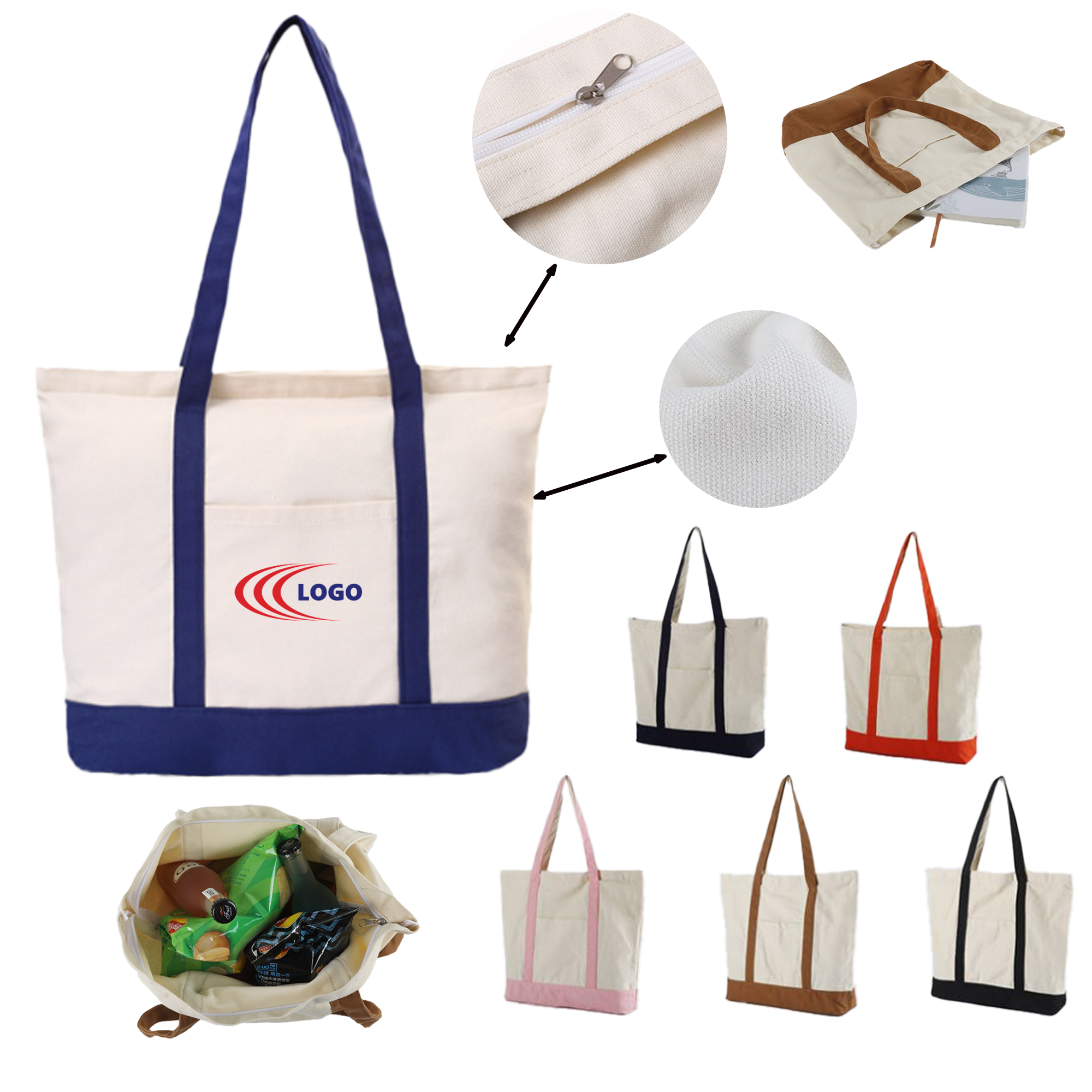 Reusable Heavy-Duty Canvas Tote with Zipper & Pocket 1