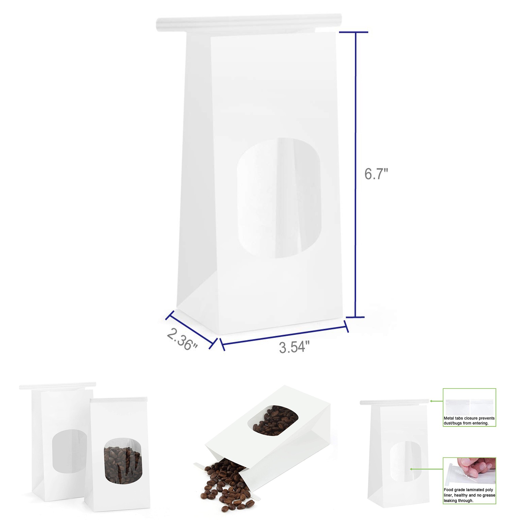 3.54x2.36x6.7 Inches Tin Tie Tab Lock Bags with Window 2