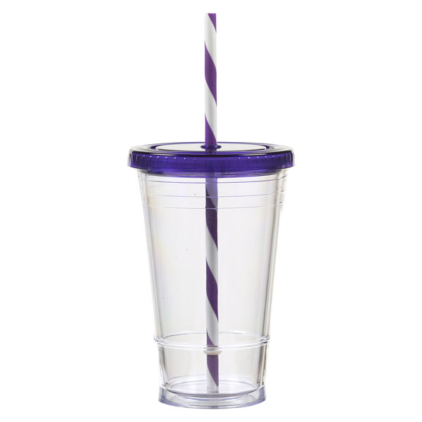 16 oz Slurpy with Colored Lid & Striped Straw Tumbler 14