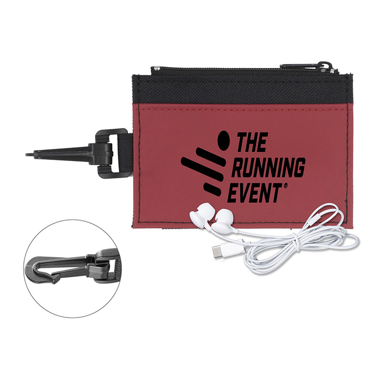 Mobile Tech Earbud Kit in Travel ID Wallet Components inserted into Zipper Pouch ID Wallet 5