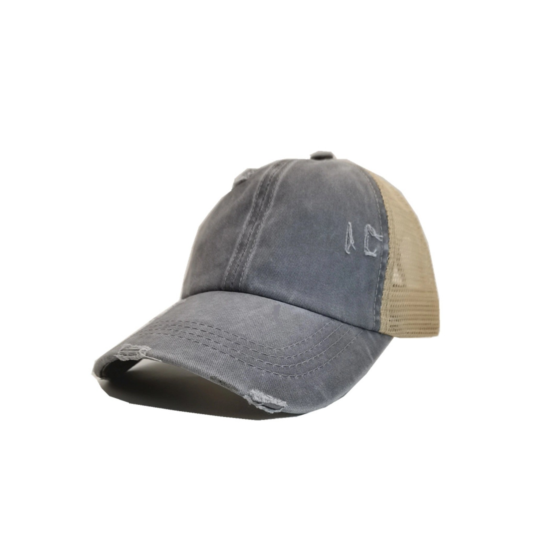 Leather Patch Distressed Ponytail Trucker Cap 3