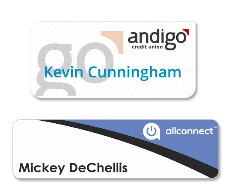 The Apollo full color name badge. Up to 6 sq" 3