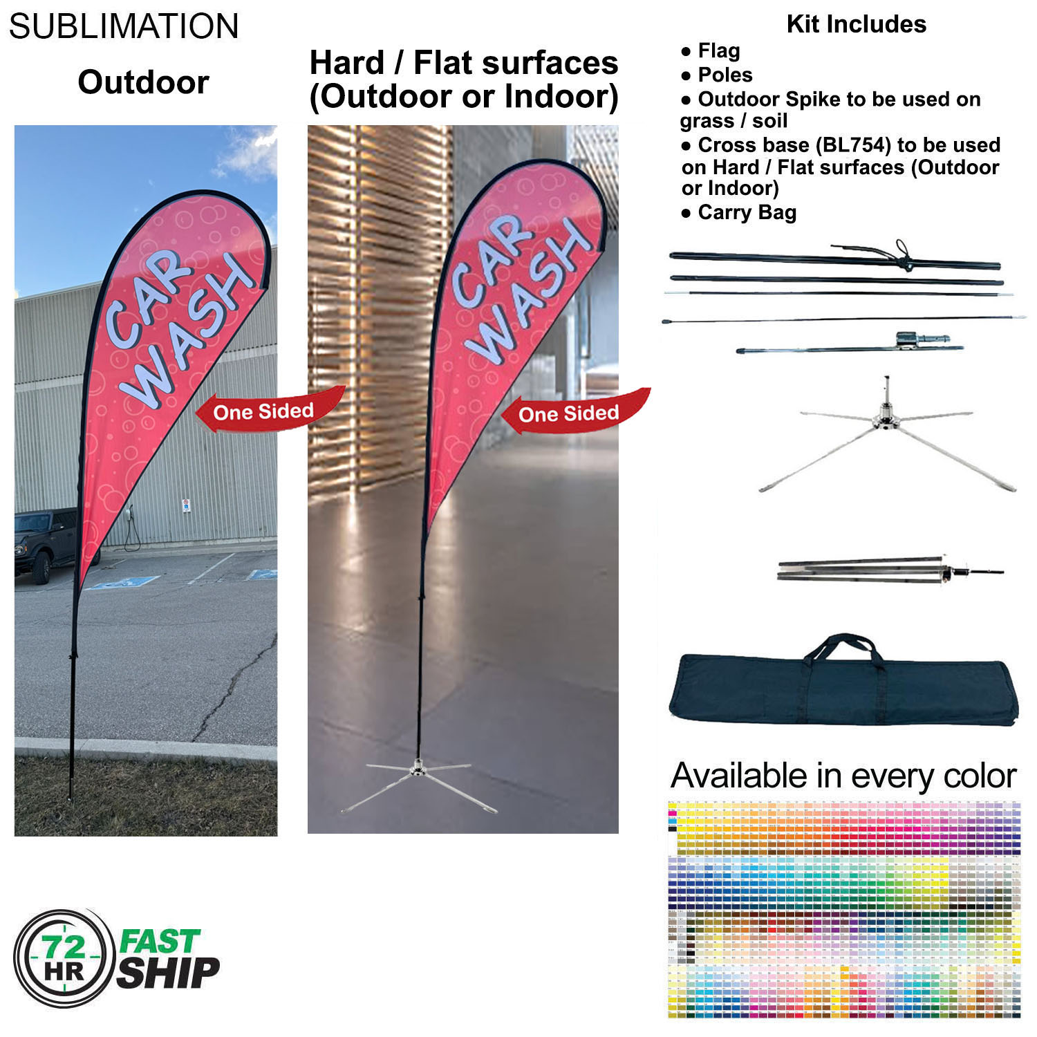 72Hr Fast Ship - 12' Medium Tear Drop Flag Kit, Full Color Graphics One Side, Outdoor & Indoor base 8