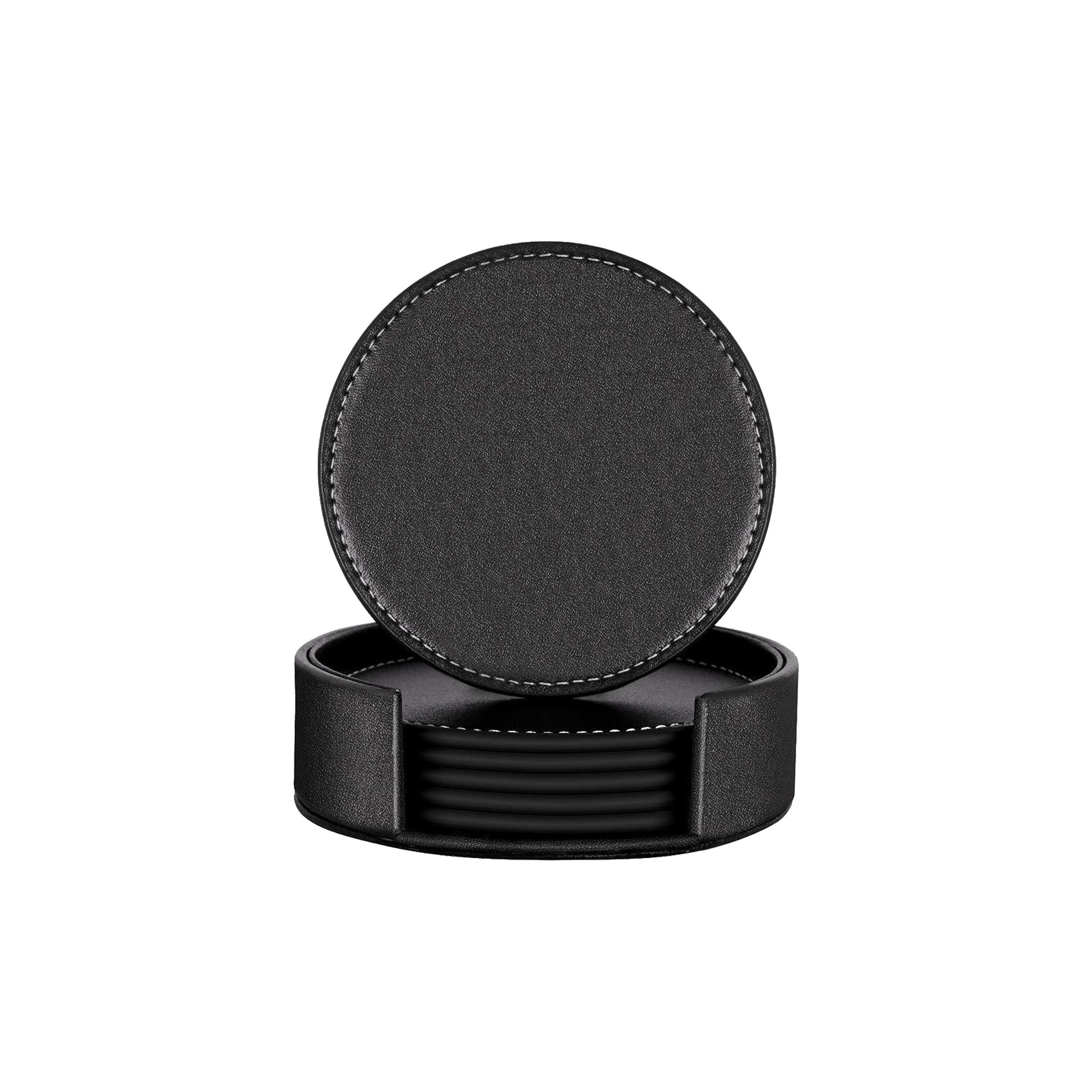 Round Leather Coaster Set 6pcs with Holder 2