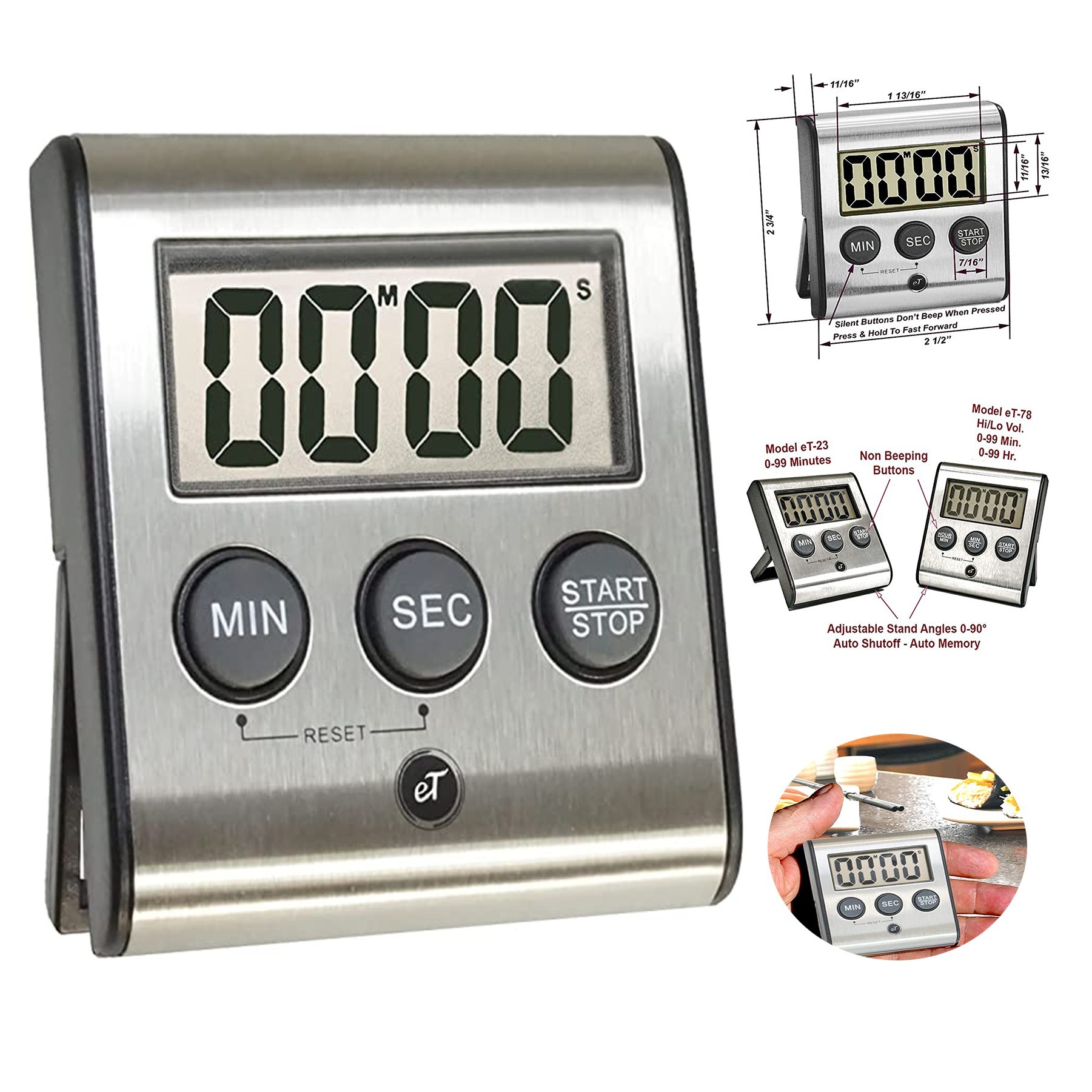 Stainless Steel Kitchen Timer with Magnetic Back 2