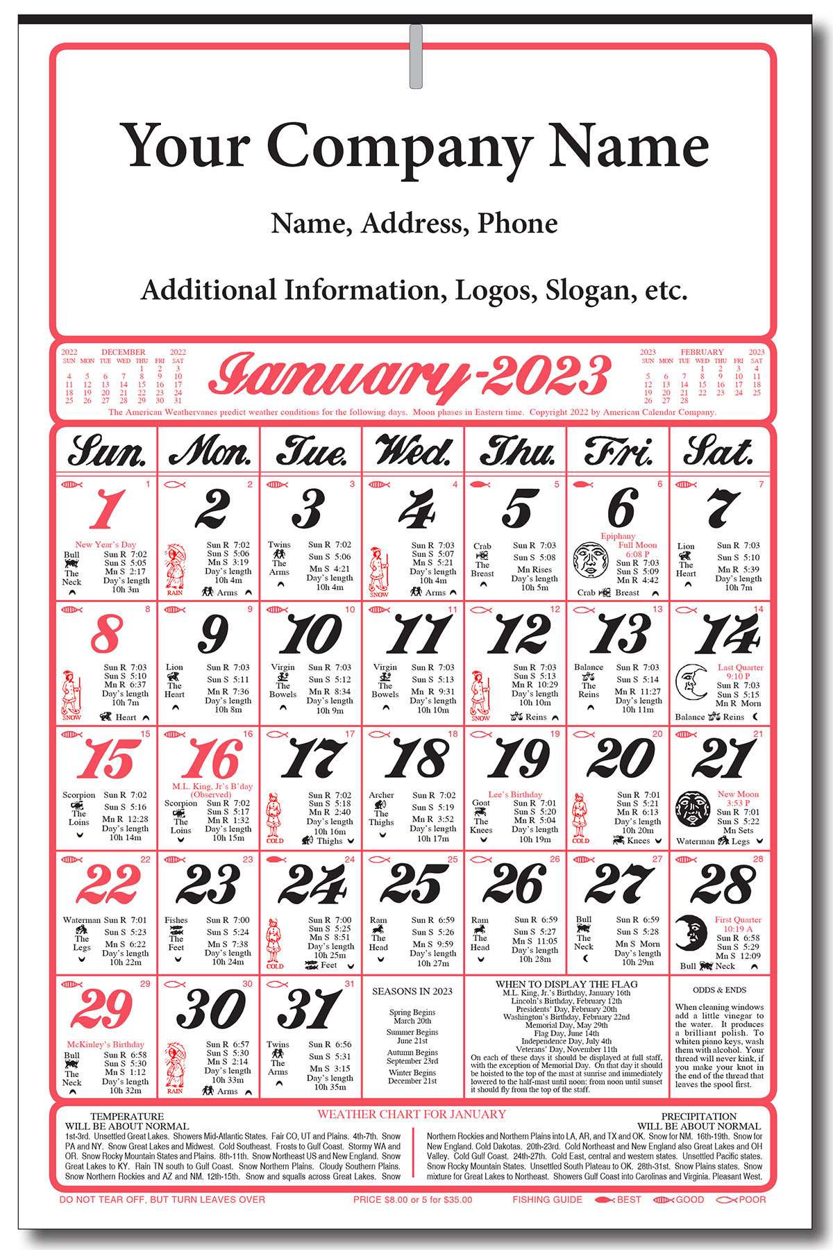 Almanac 12 Month Wall Calendar