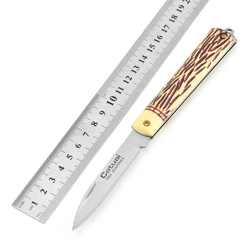 Stainless Steel Folding Pocket Knife with Wood Grain Handle 7