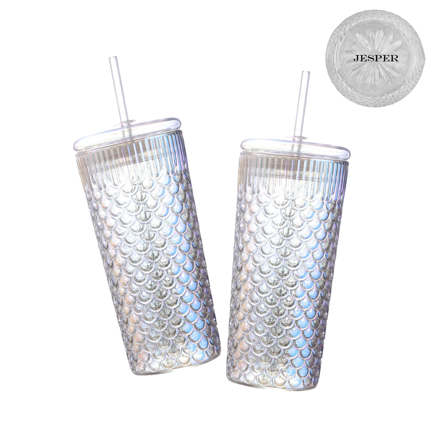 23Oz Glass Cups With Lids And Straws Set Of 2