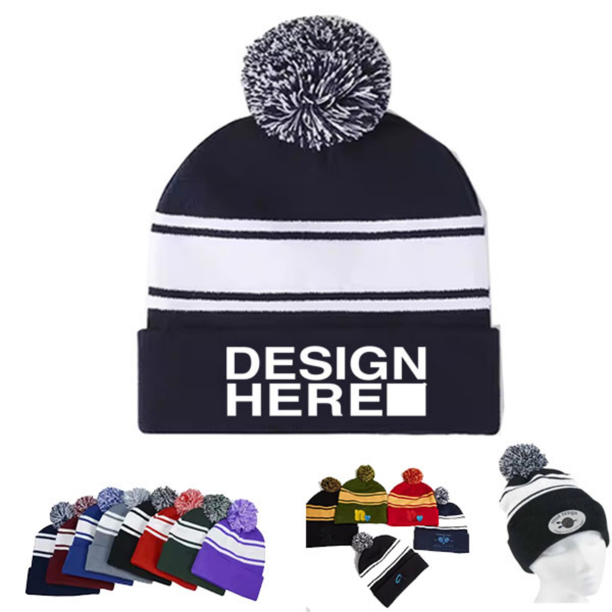 Unisex Stripe Pom Pom Beanie 6