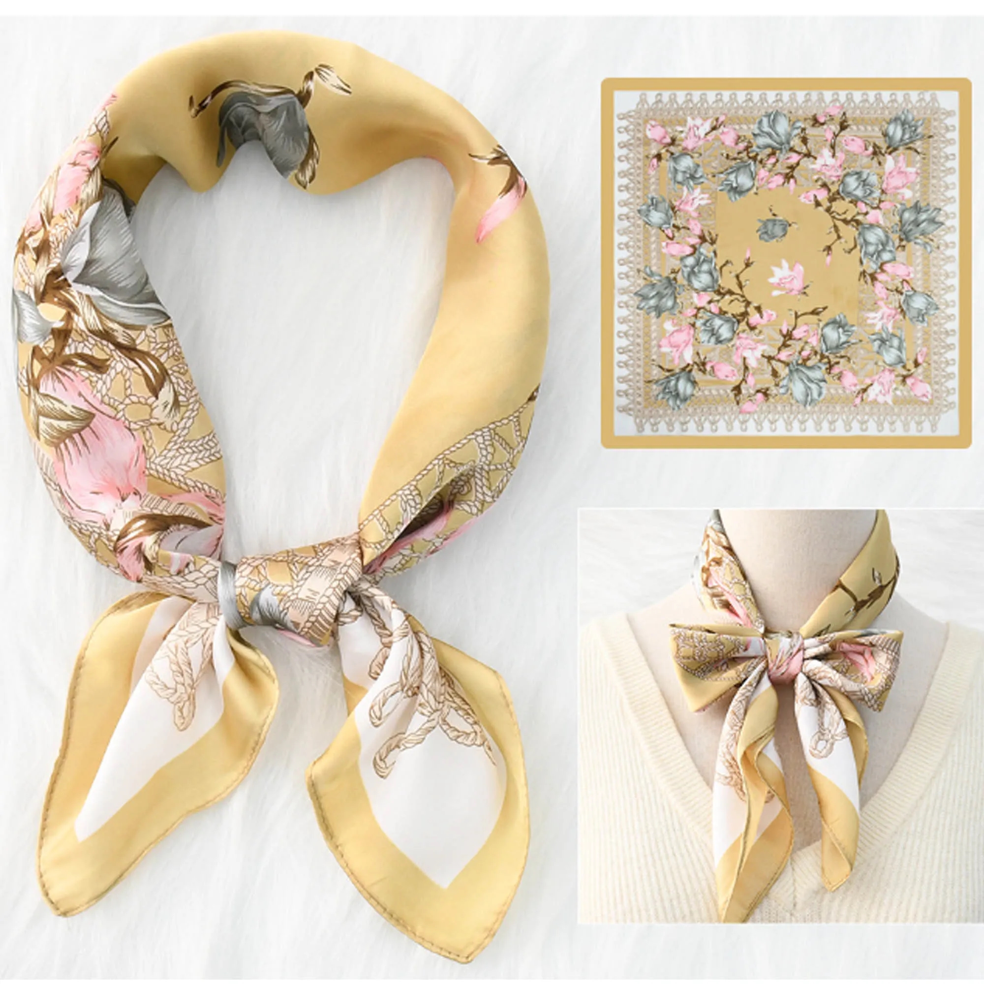 Floral Print Silk Square Scarf 6