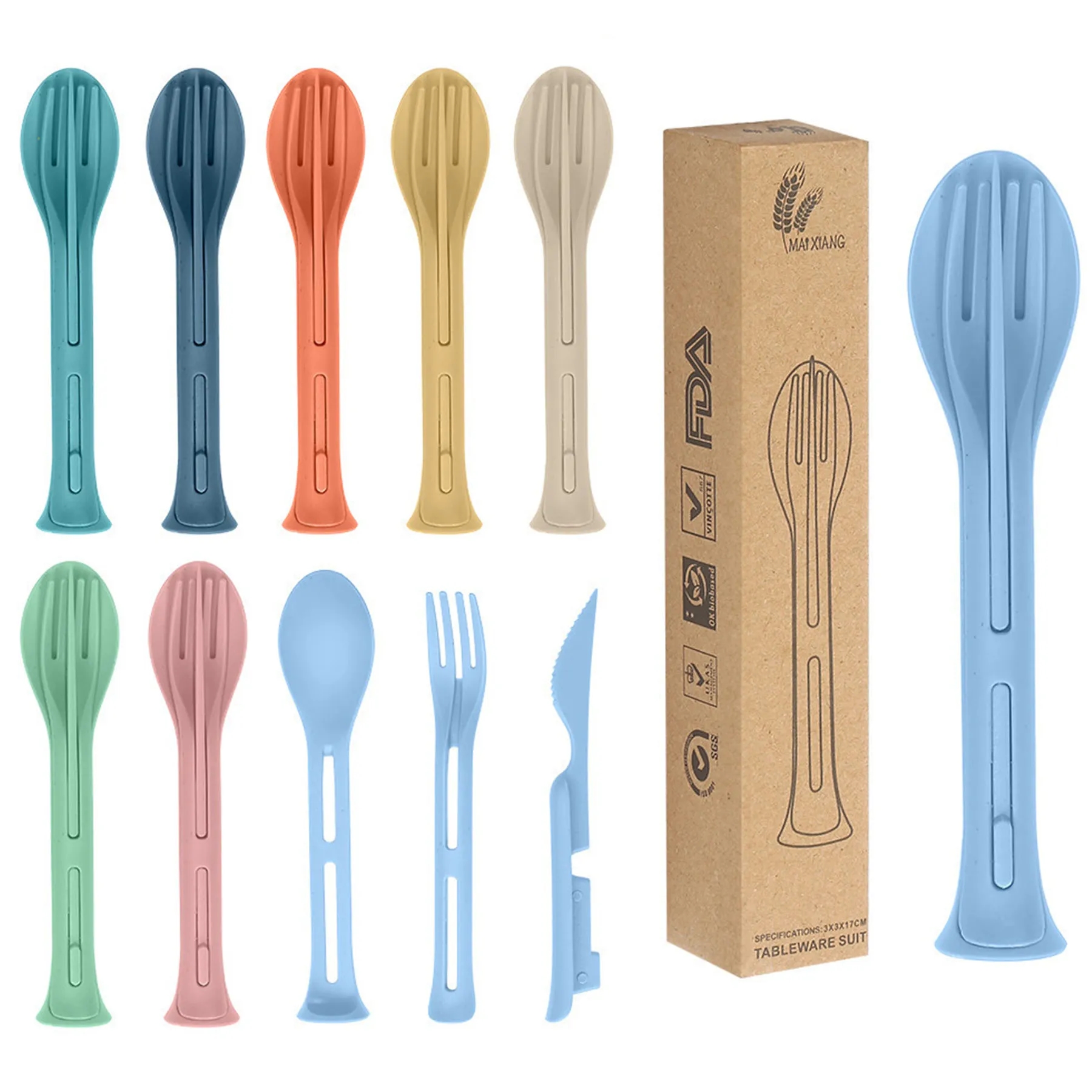 Wheat Straw Three-in-One Portable Cutlery Set 9