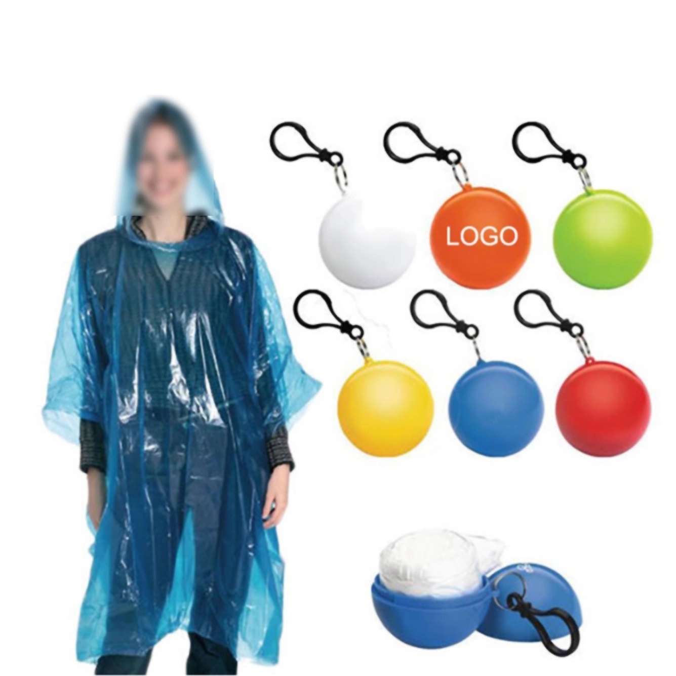 Disposable Rain Ponchos With Ball Shape Case 5