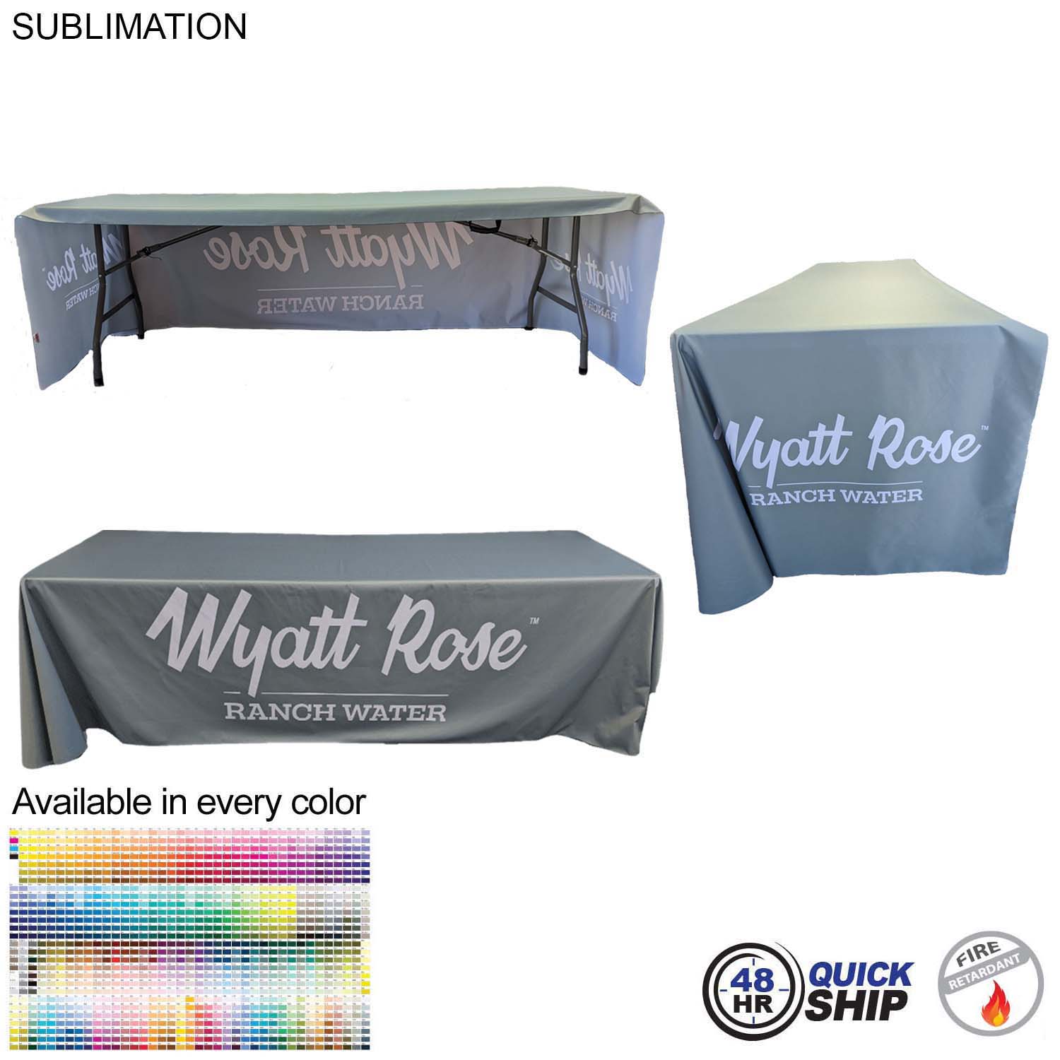 48 Hr Quick Ship - Sublimated PREMIUM Cloth for 8' Table, Drape Style, Open Back, Rounded corners 5