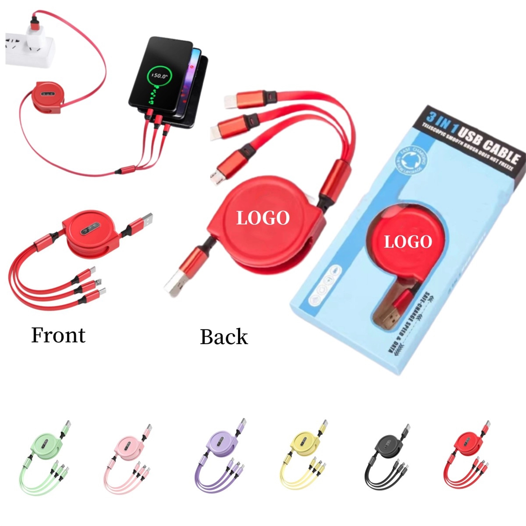 Retractable 3 in 1 multi charging cable