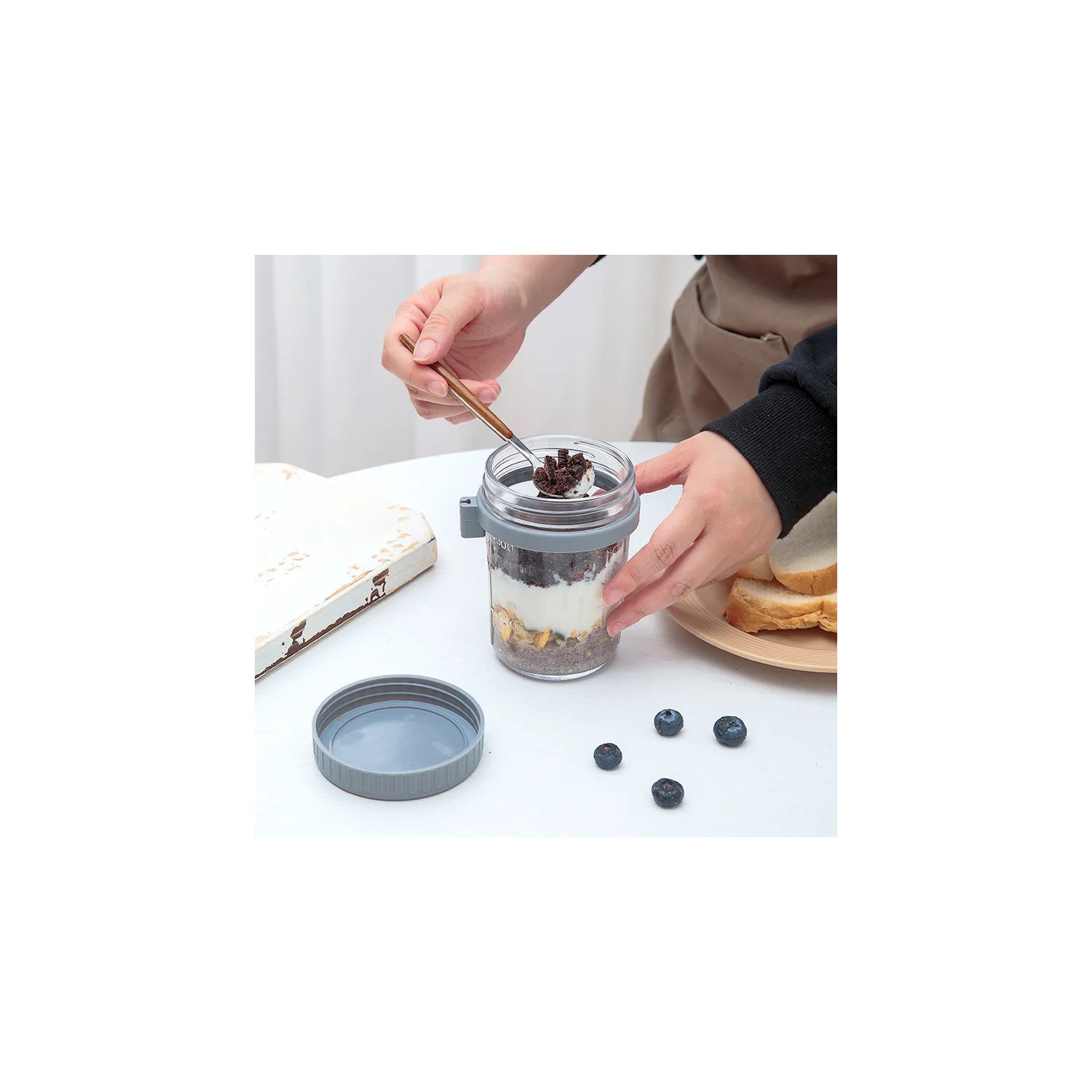 Overnight Oatmeal Cup Glass with Lid and Spoon 9