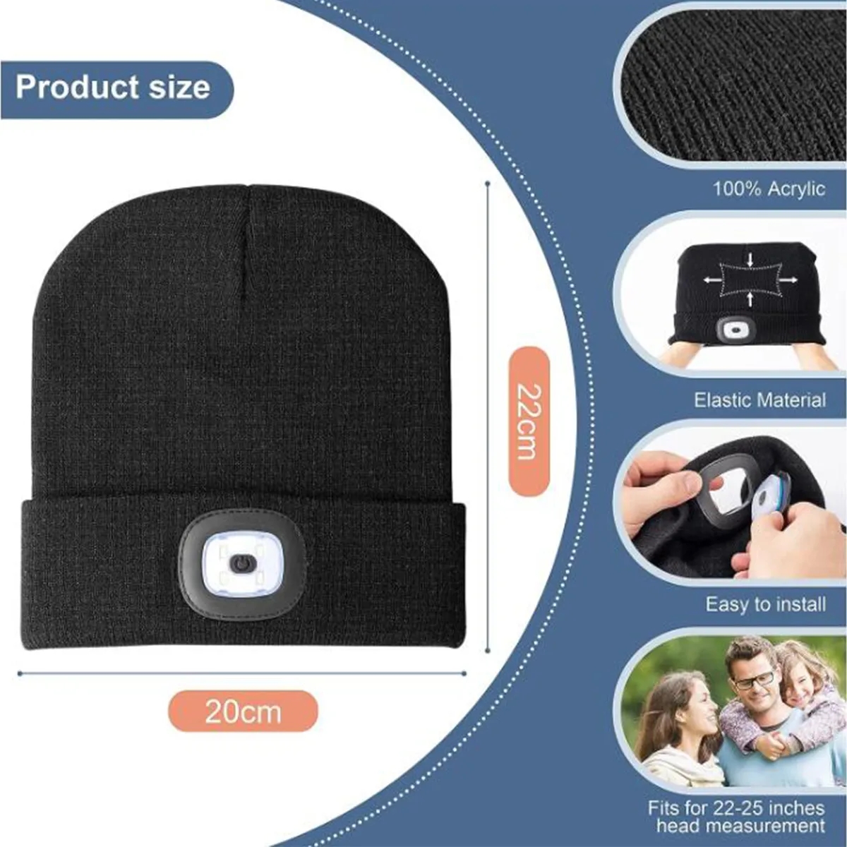Unisex USB Charging Beanie Hat Cap with LED Light 5